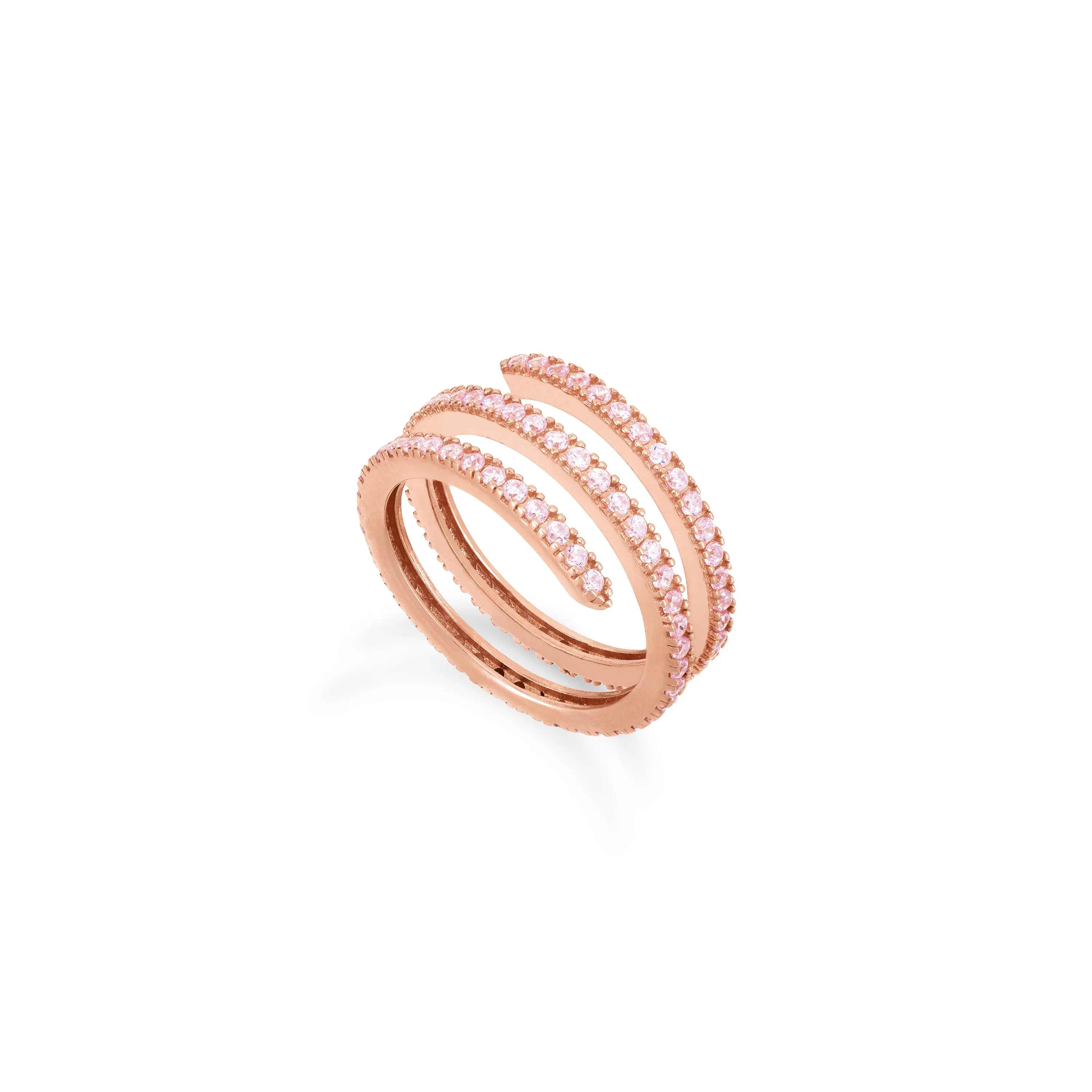 Cubic Zirconia Spiral Ring - Rose Gold Light Pink