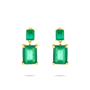 Cubic Zirconia Two Rectangle Stone Drop Earrings - Gold Green