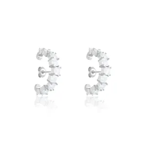 Cubic Zirconia Up Down Suspender Earrings - Silver White