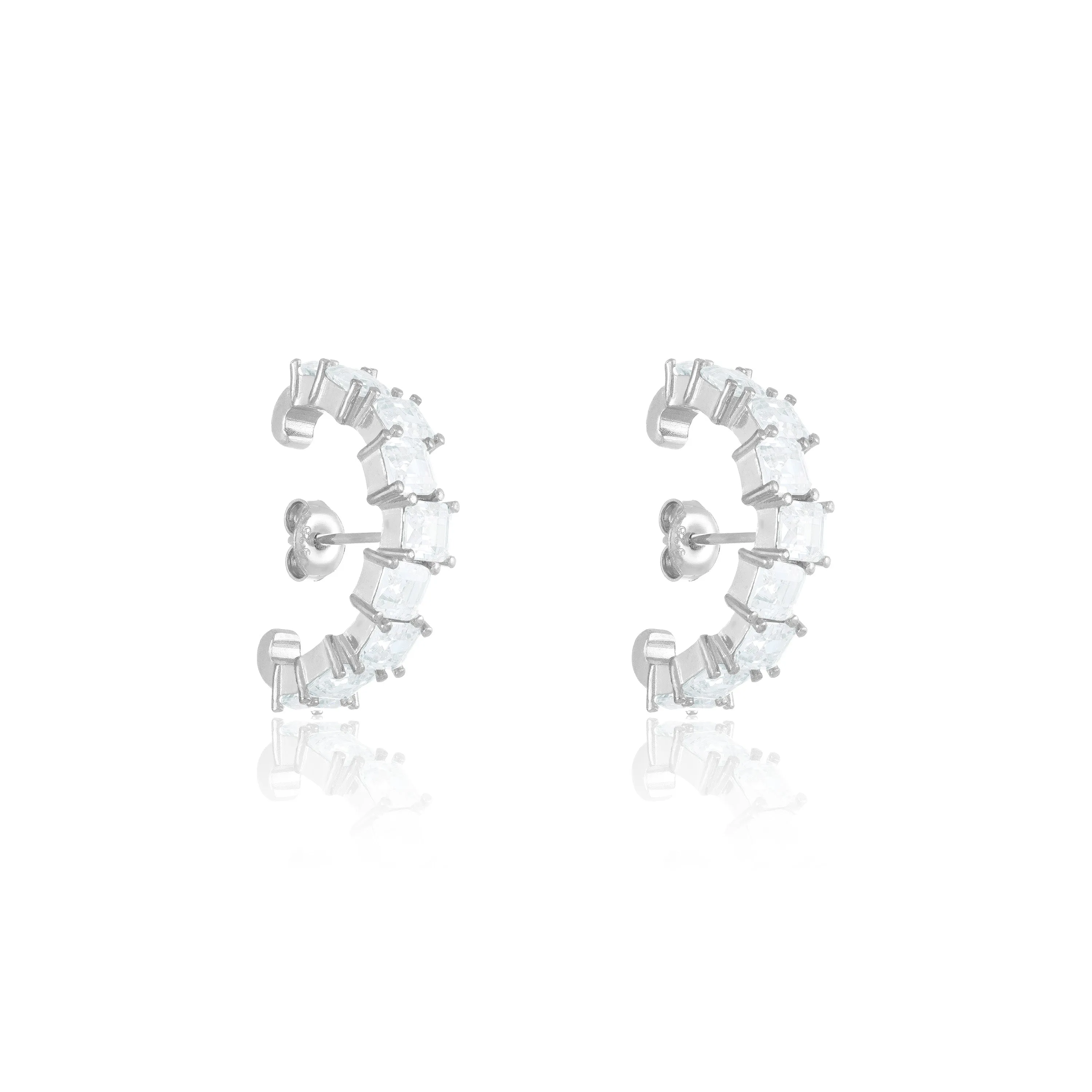 Cubic Zirconia Up Down Suspender Earrings - Silver White