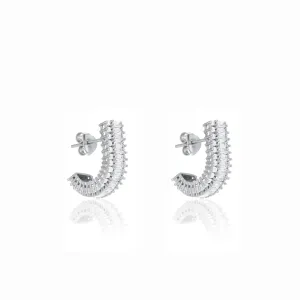 Curved Baguette Bar Earrings - Silver White