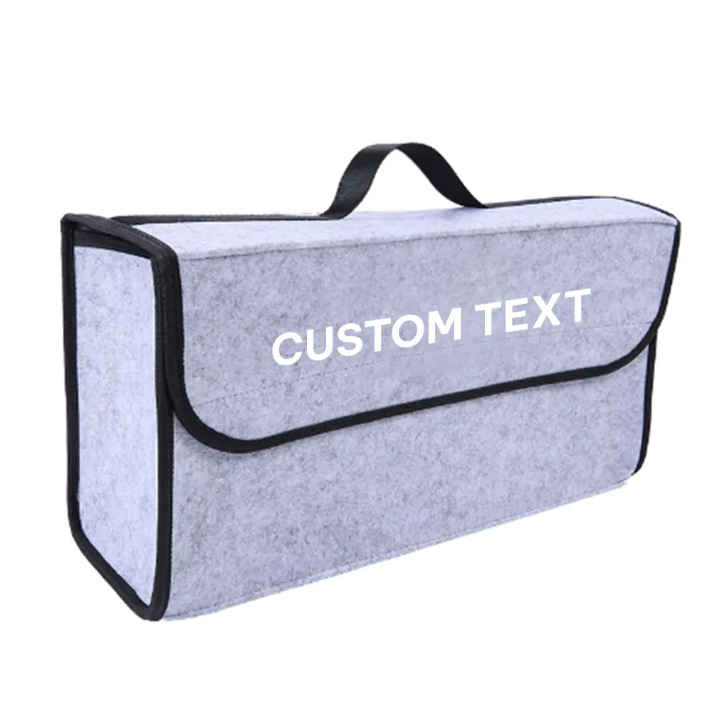 Custom Text For Soft Felt Car Bag Organizer, Compatible with All Cars, Folding Car Storage Box Non Slip Fireproof Car Trunk Organizer NS12990