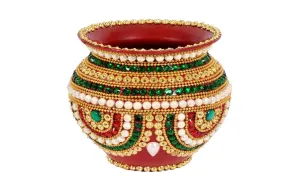 Decorated Handmade Pooja Kalash with Stone & Perl Work