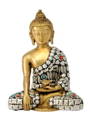 Decorated Robe Buddha Brass Statue