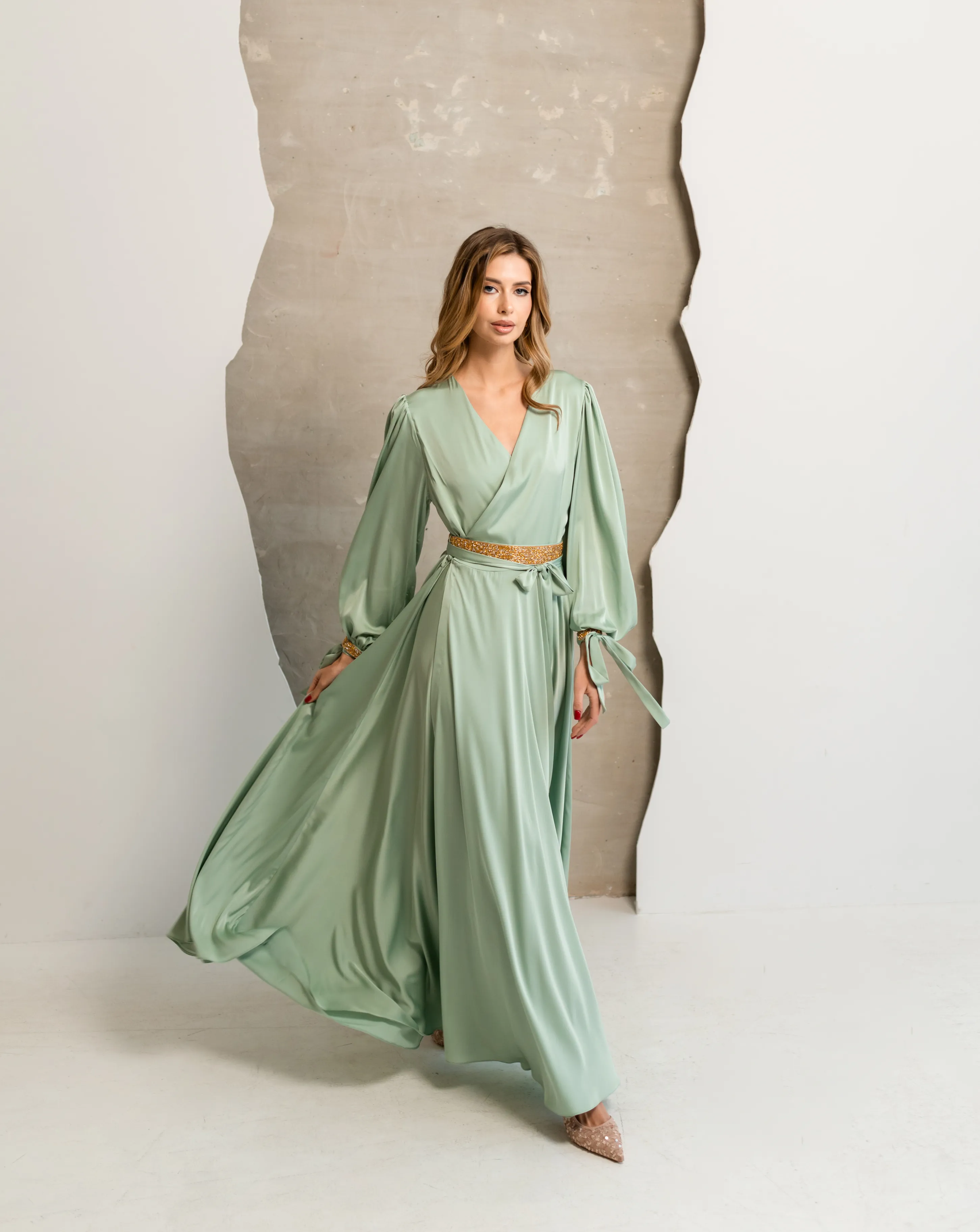 Decorated Wrap Hijabi Dress Long Sleeve