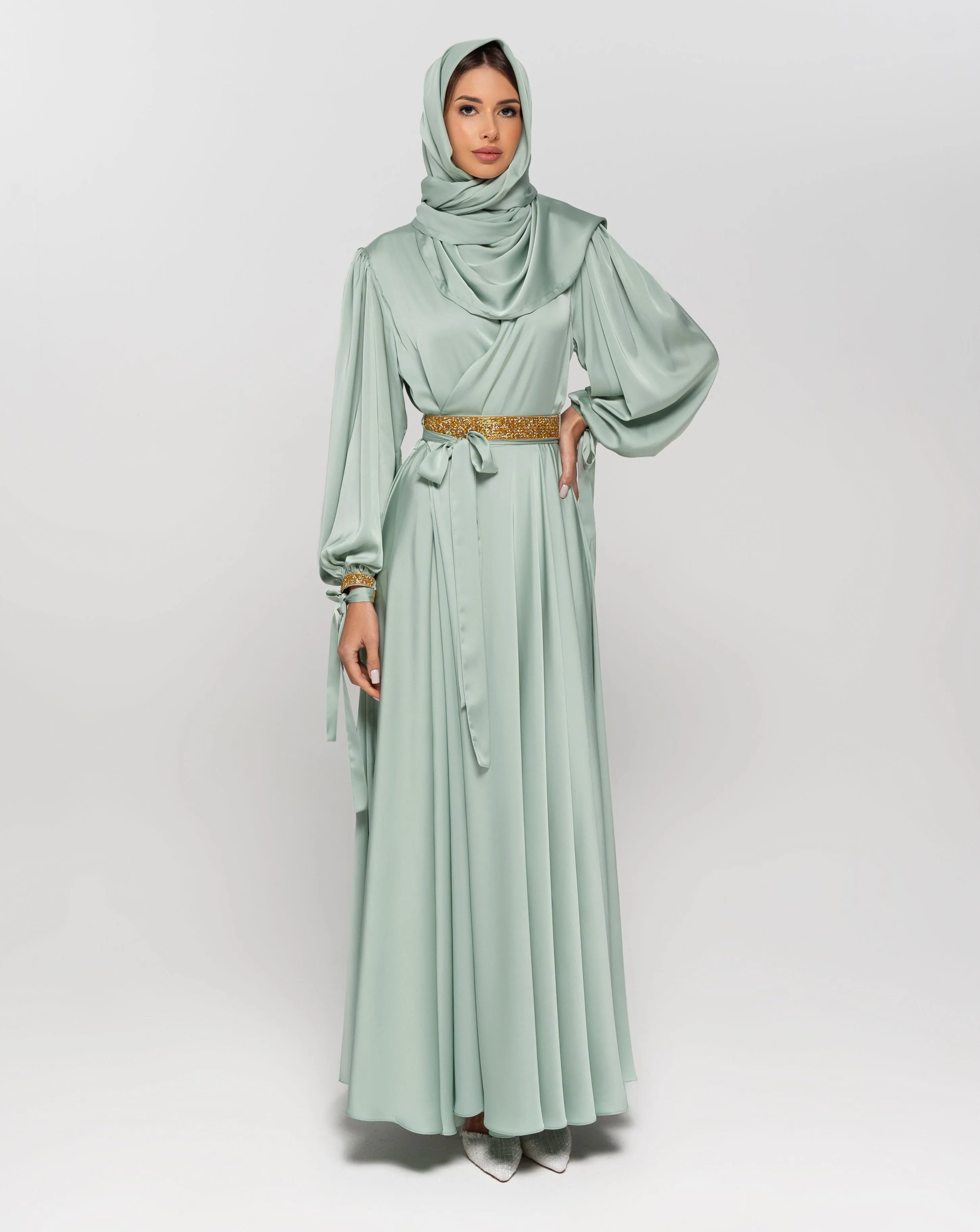 Decorated Wrap Hijabi Dress Long Sleeve