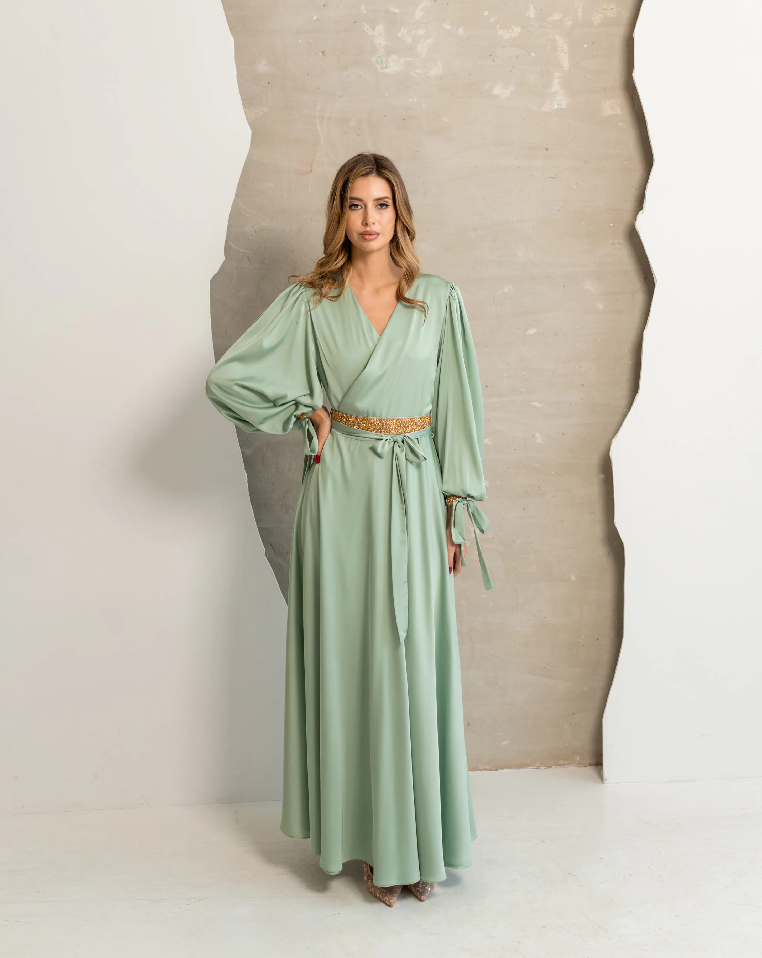 Decorated Wrap Hijabi Dress Long Sleeve