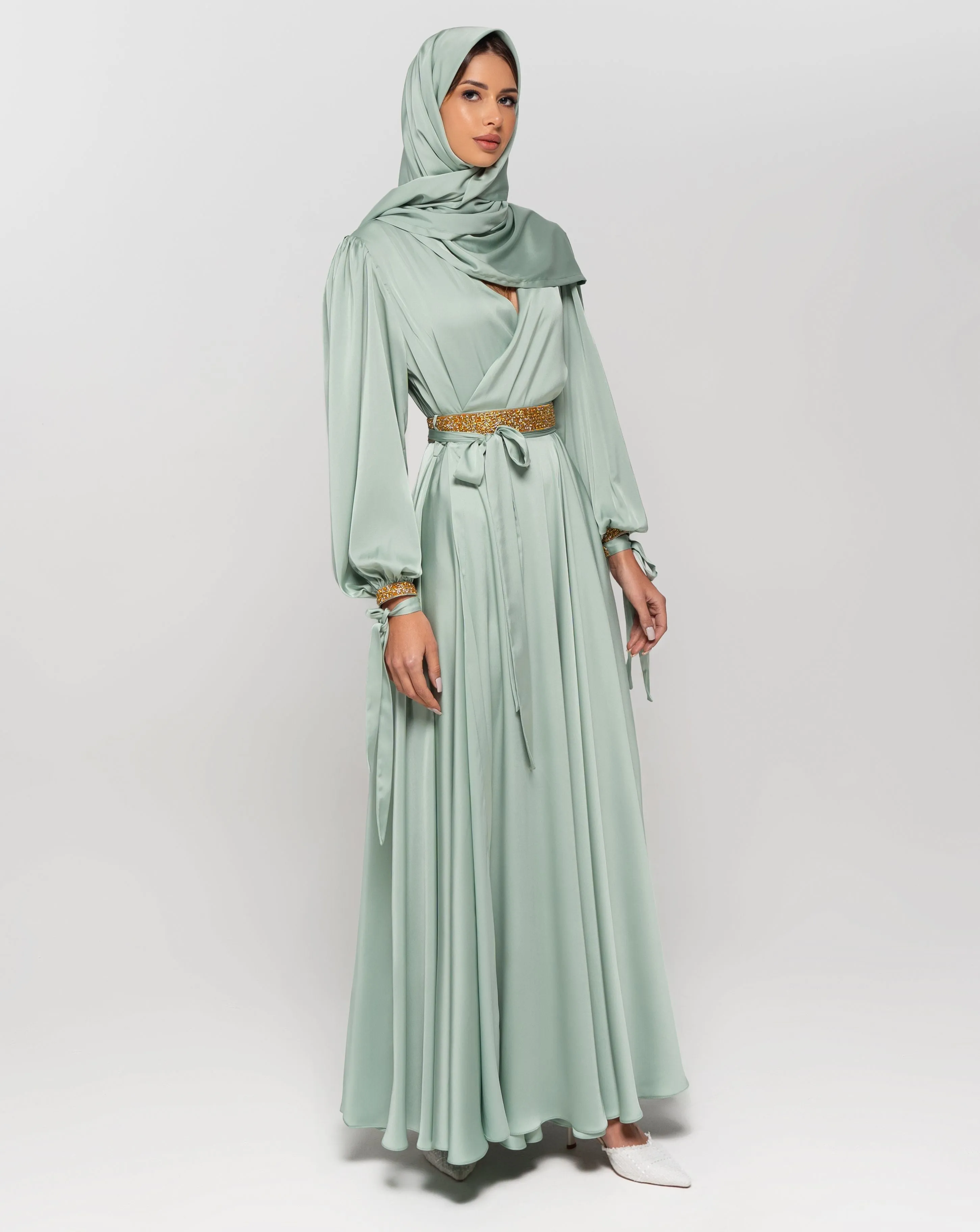 Decorated Wrap Hijabi Dress Long Sleeve