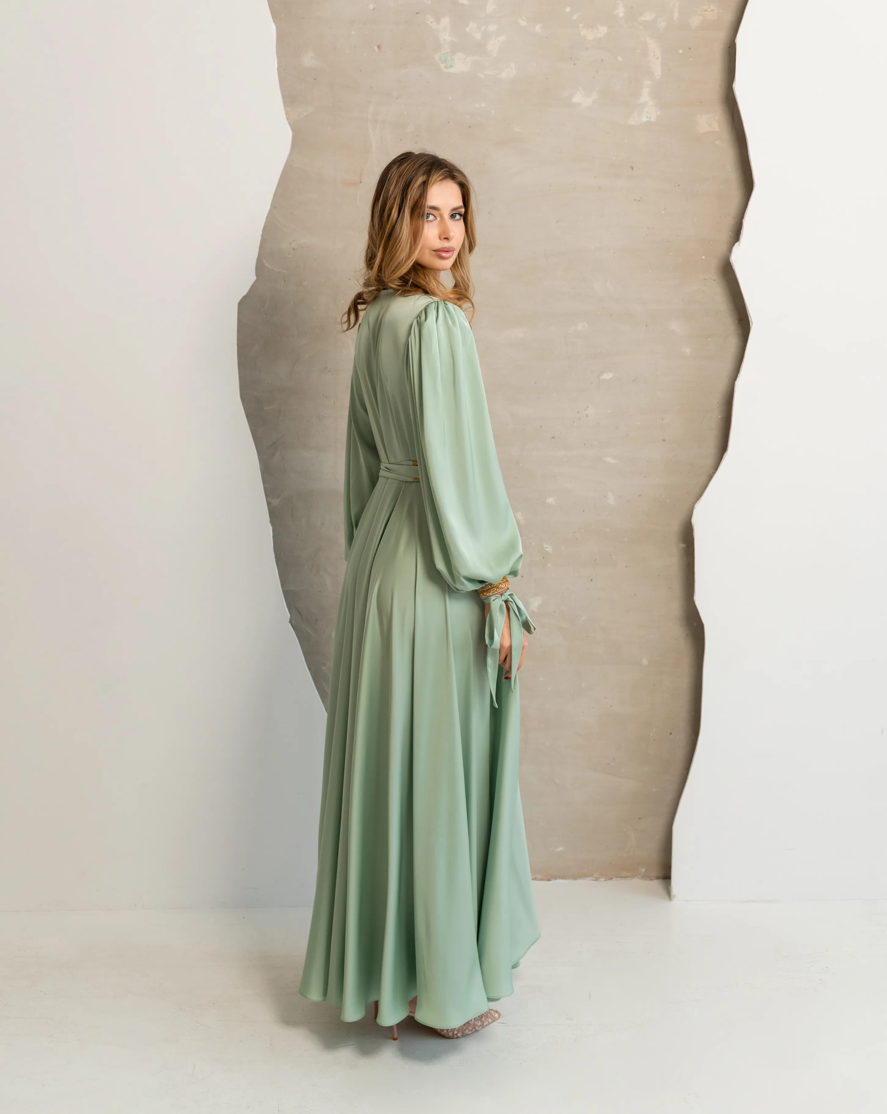 Decorated Wrap Hijabi Dress Long Sleeve