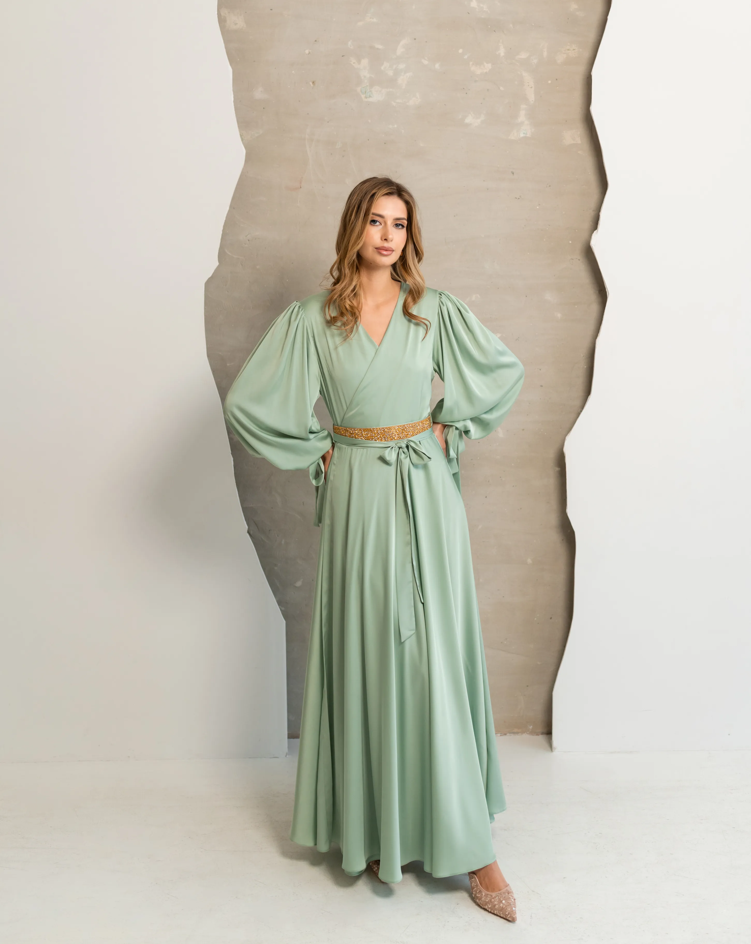 Decorated Wrap Hijabi Dress Long Sleeve