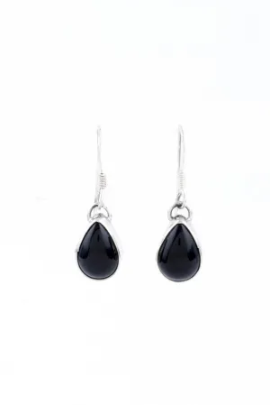 Delicate Black Onyx Teardrop Sterling Silver Earrings