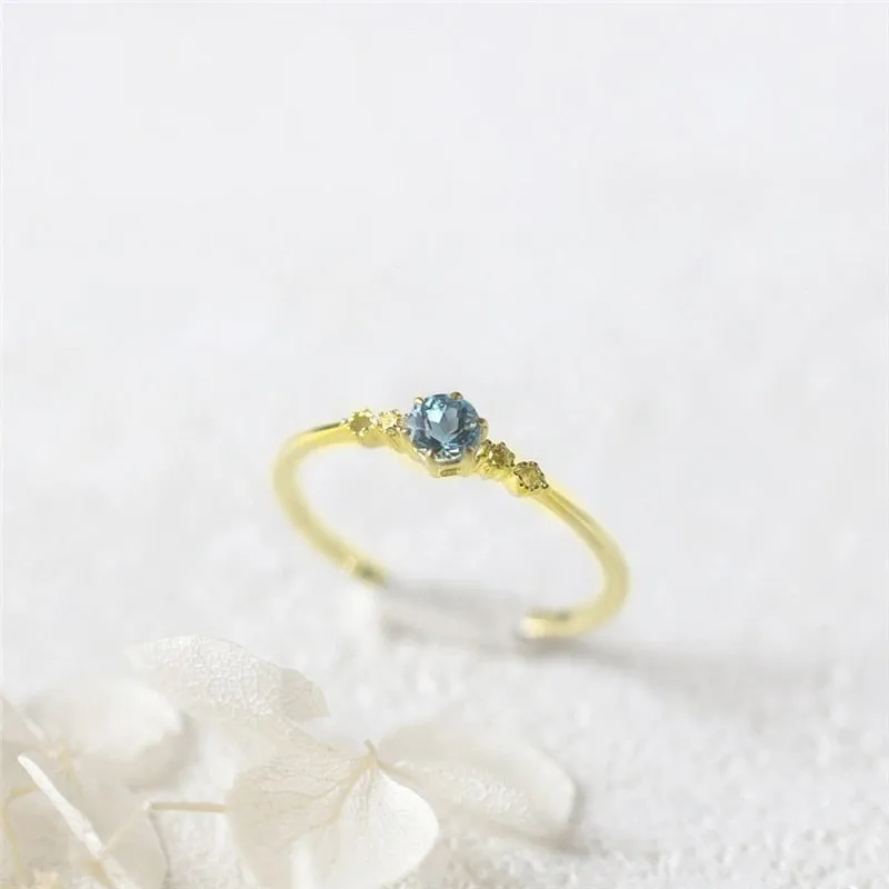 Delicate Blue CZ Crystal Engagement Ring