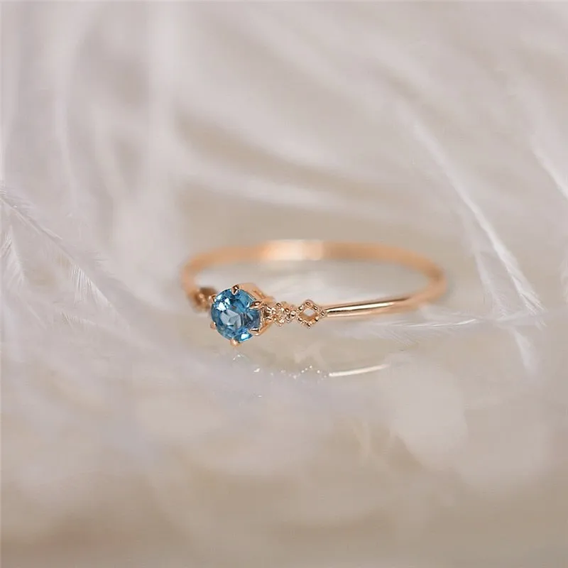 Delicate Blue CZ Crystal Engagement Ring