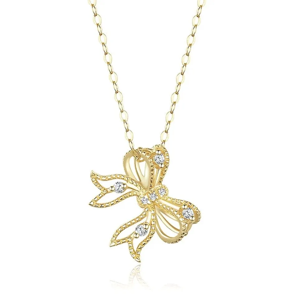 Delicate Bow Necklace (Solid Silver)