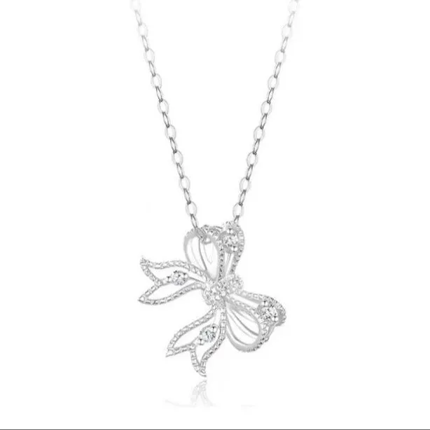 Delicate Bow Necklace (Solid Silver)