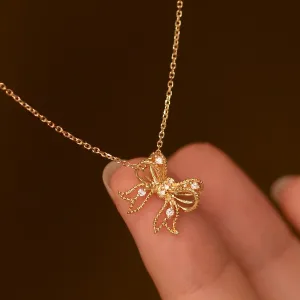 Delicate Bow Necklace (Solid Silver)