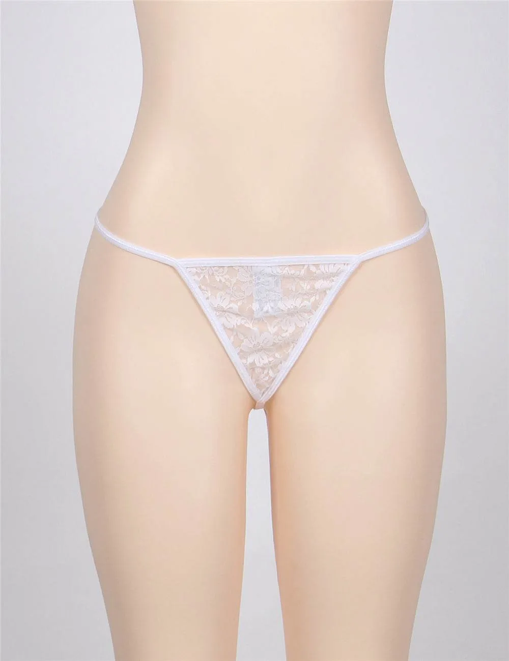 Delicate Crotchless White Floral Lace String