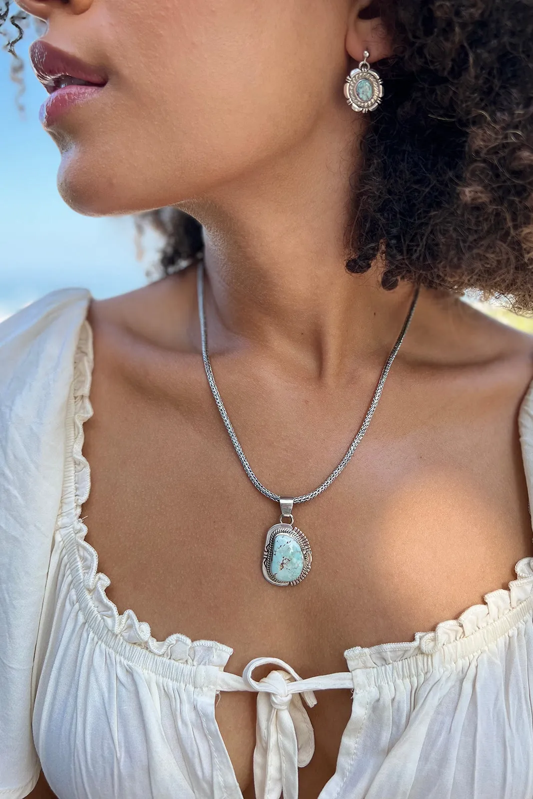 Delicate Dry Creek White Turquoise Sterling Silver Pendant