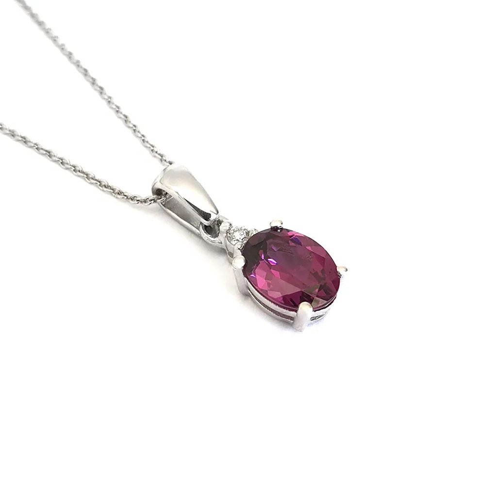 Delicate Four Claw Oval Grape Garnet and Diamond Pendant