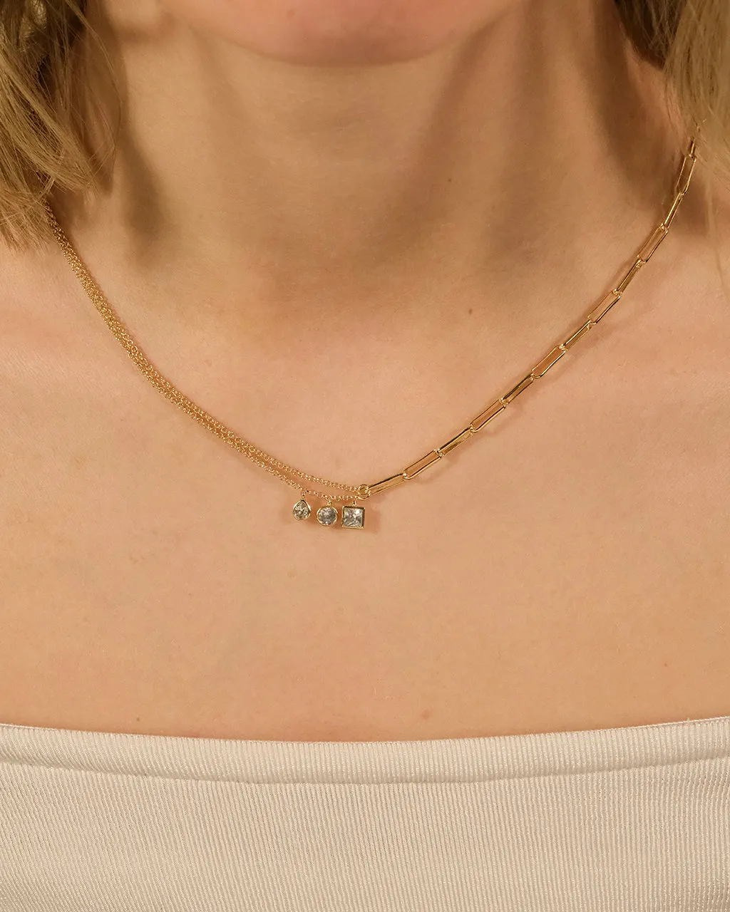Delicate Link Necklace with CZ Charms