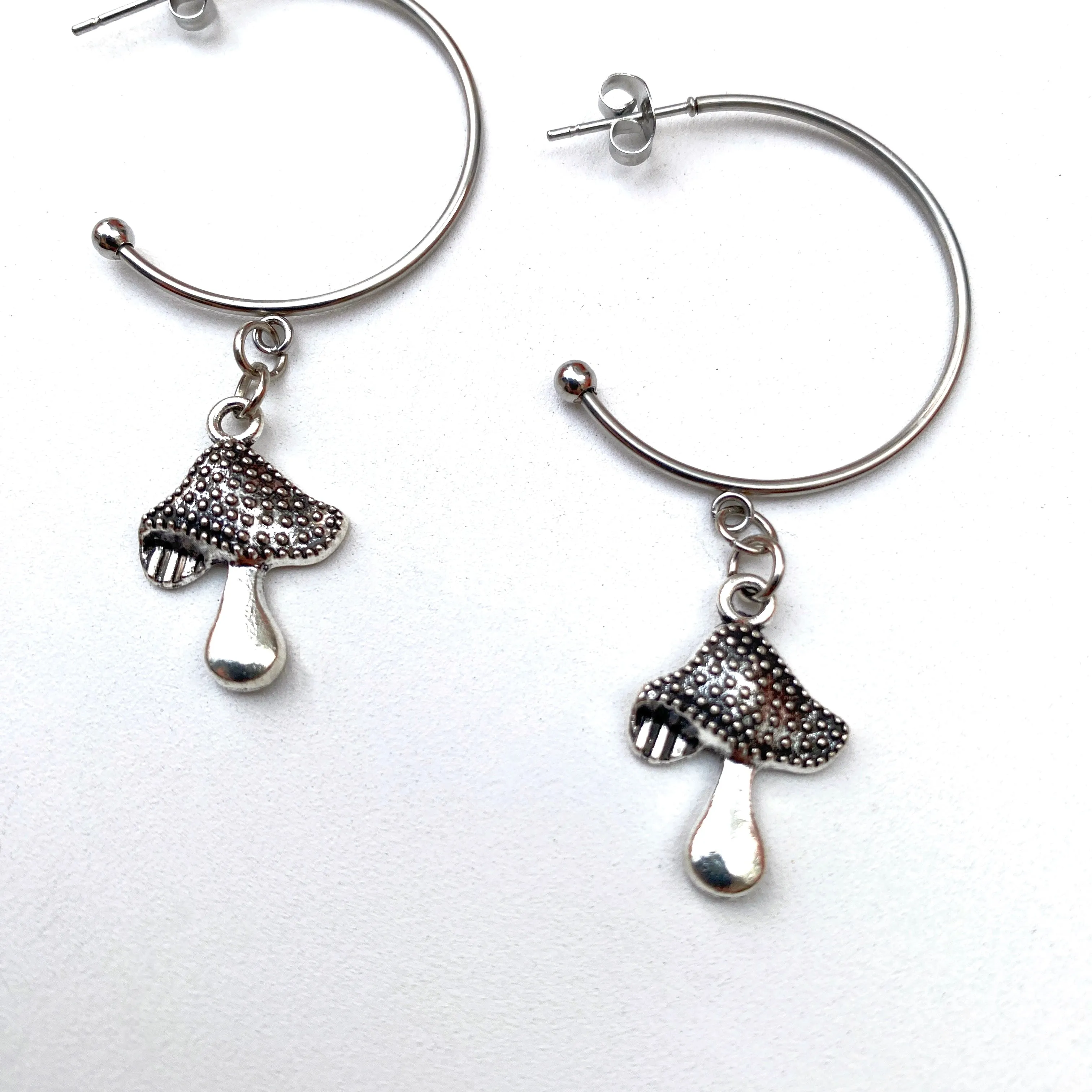 Delicate Mushroom Silver Hoops