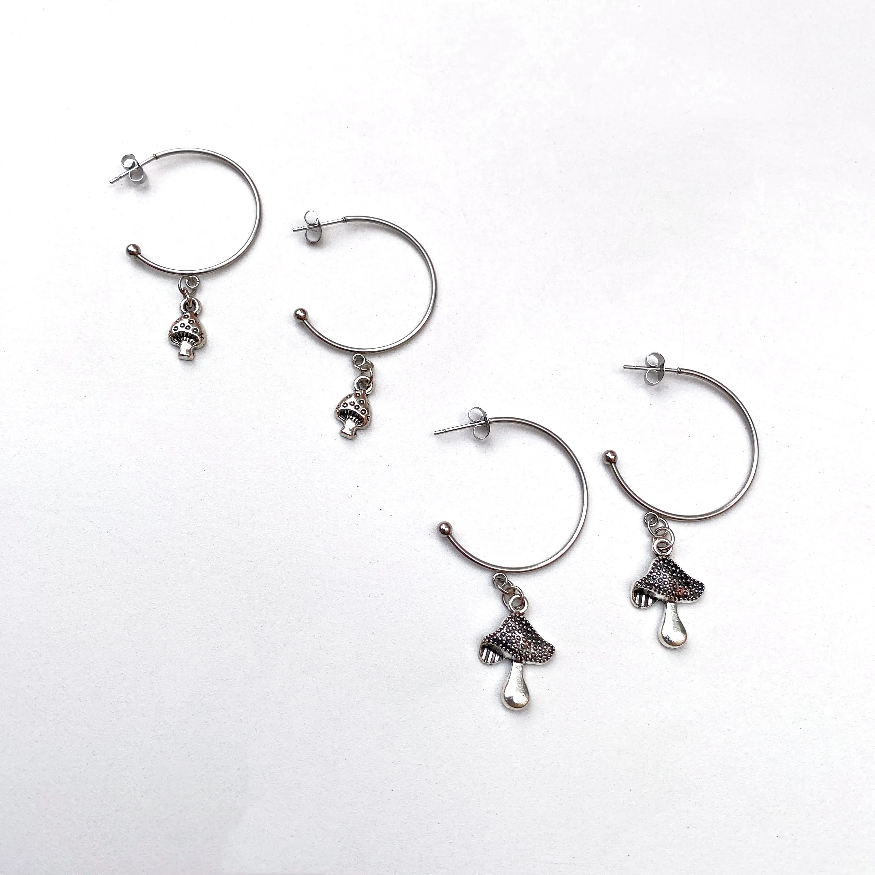 Delicate Mushroom Silver Hoops