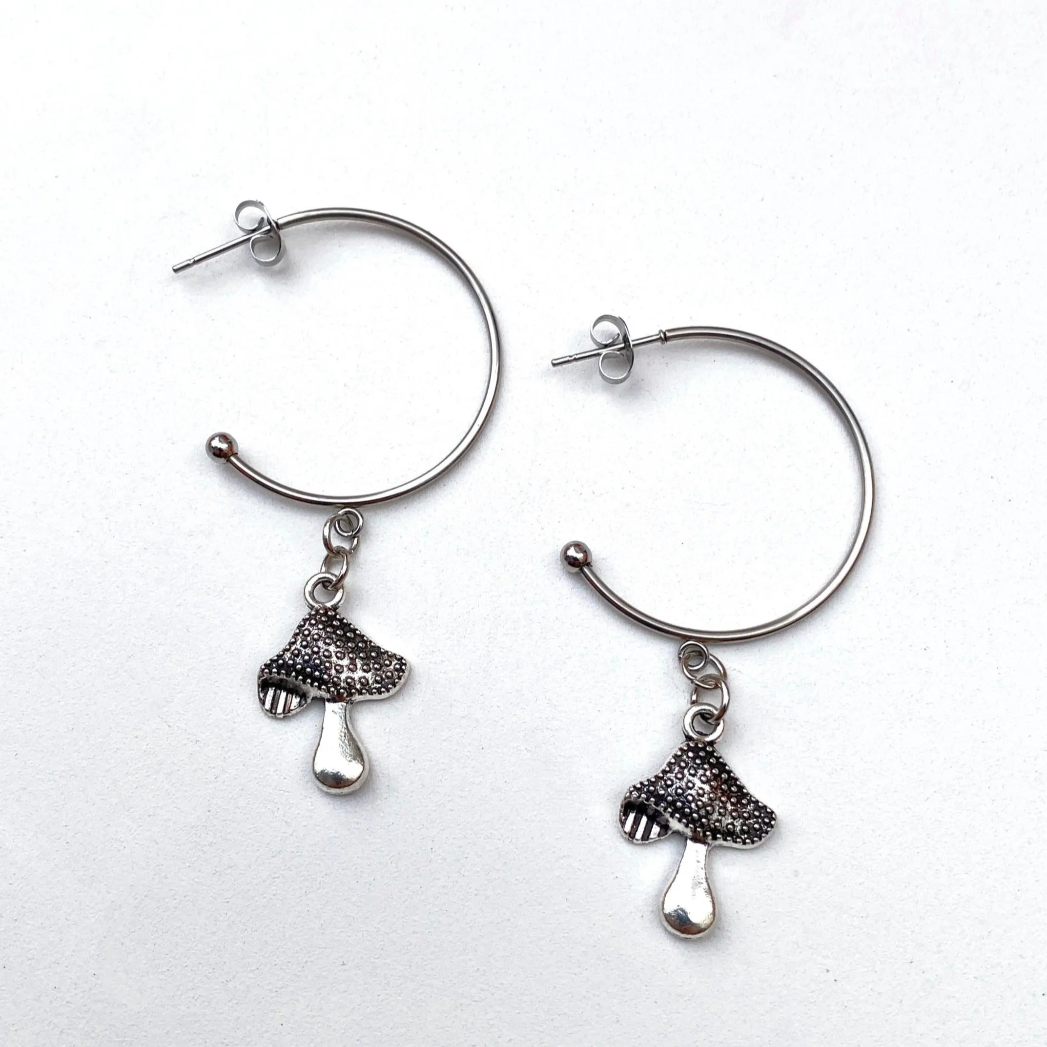 Delicate Mushroom Silver Hoops