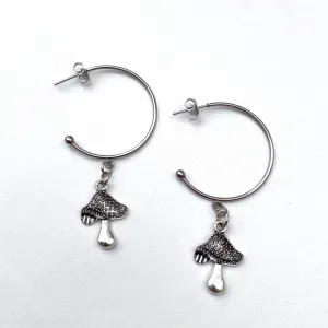 Delicate Mushroom Silver Hoops