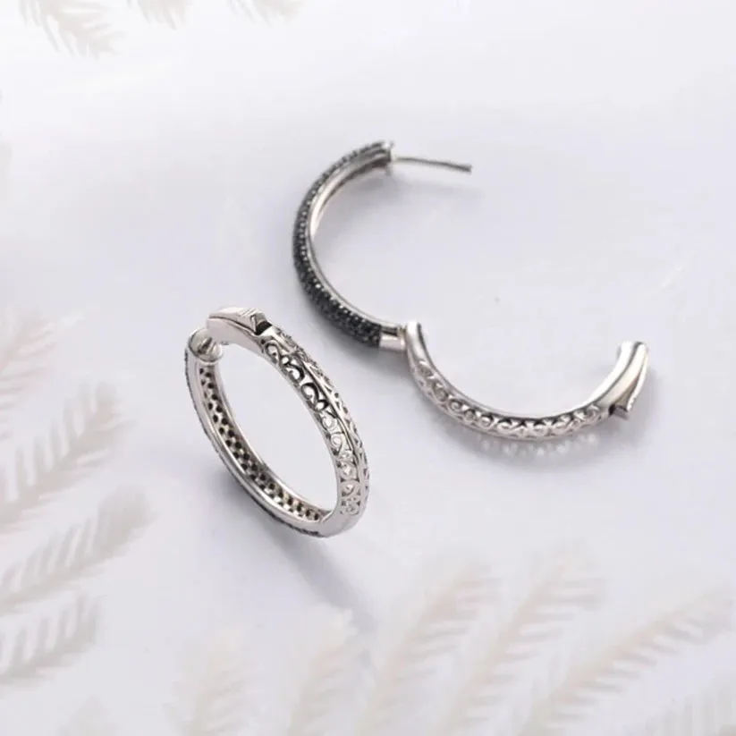 Delicate Natural Black Spinel Hoop Earrings
