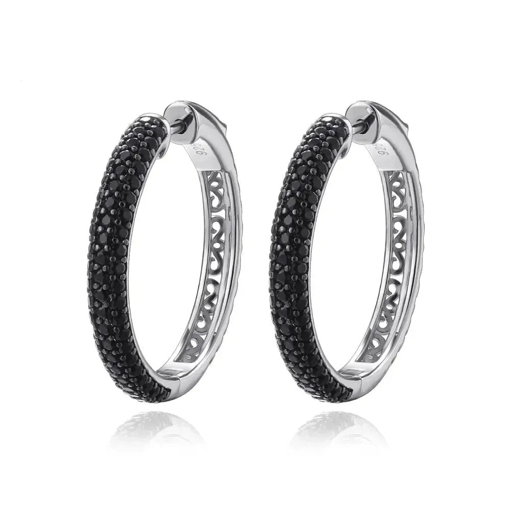 Delicate Natural Black Spinel Hoop Earrings
