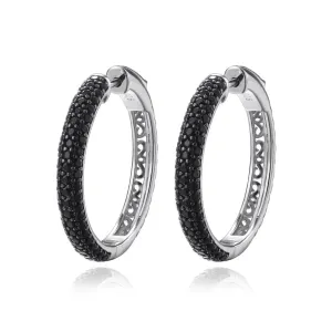 Delicate Natural Black Spinel Hoop Earrings