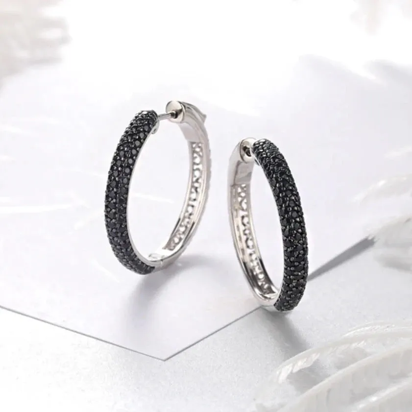 Delicate Natural Black Spinel Hoop Earrings