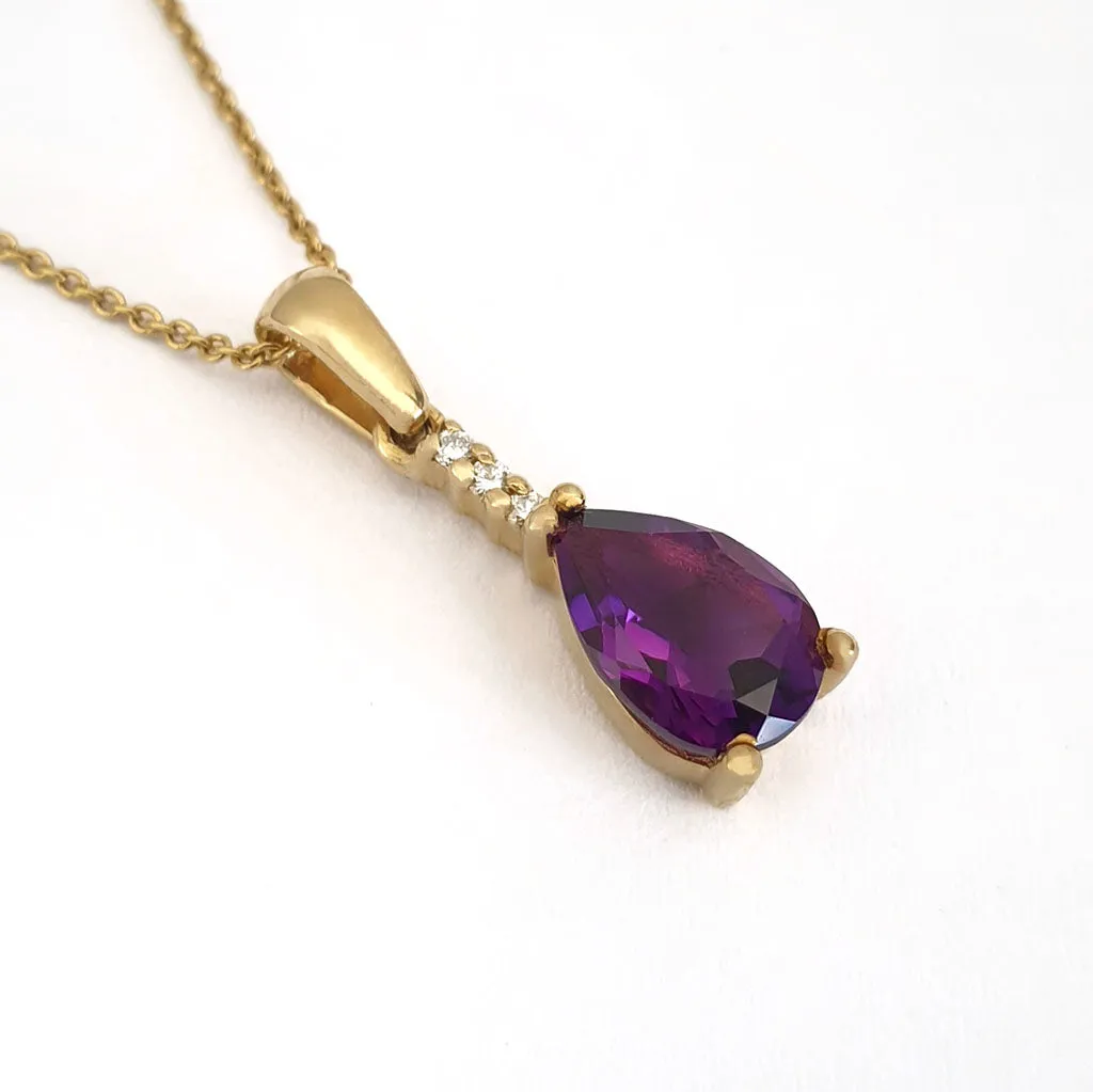 Delicate Pear Cut Amethyst with Accent Diamond Pendant