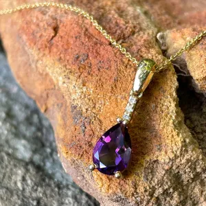 Delicate Pear Cut Amethyst with Accent Diamond Pendant