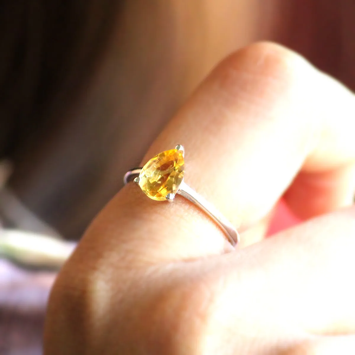 Delicate Pear Shape Citrine Fine Ring