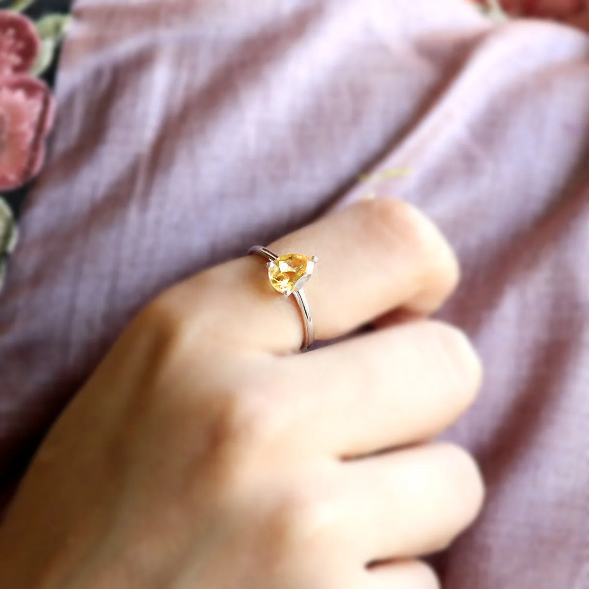 Delicate Pear Shape Citrine Fine Ring