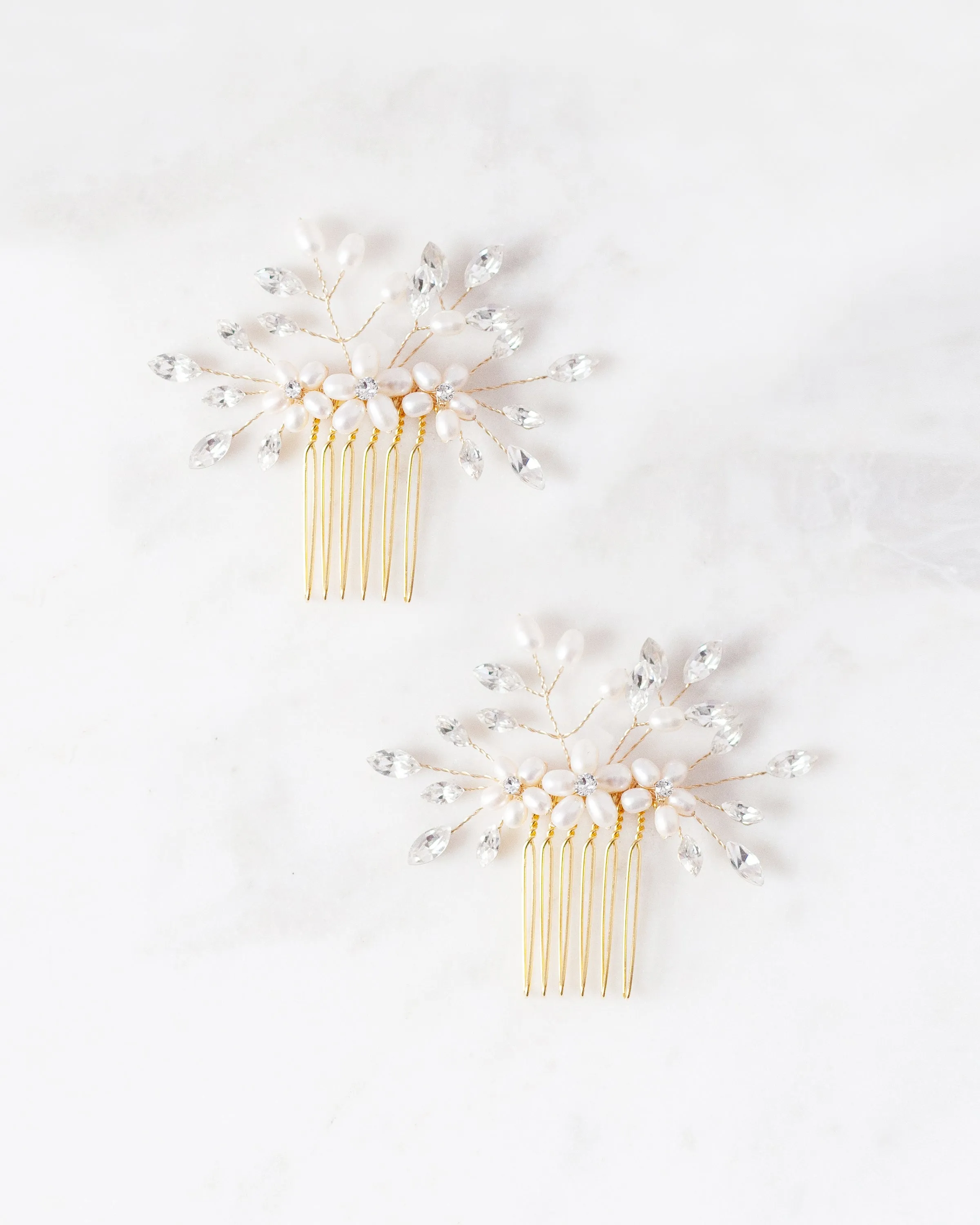 Delicate Pearl & Crystal Combs