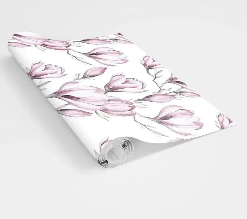 Delicate Pink Floral Watercolor White Wallpaper