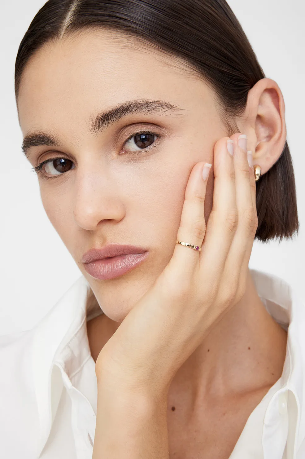 Delicate Ruby Pinky Ring - 14k Gold