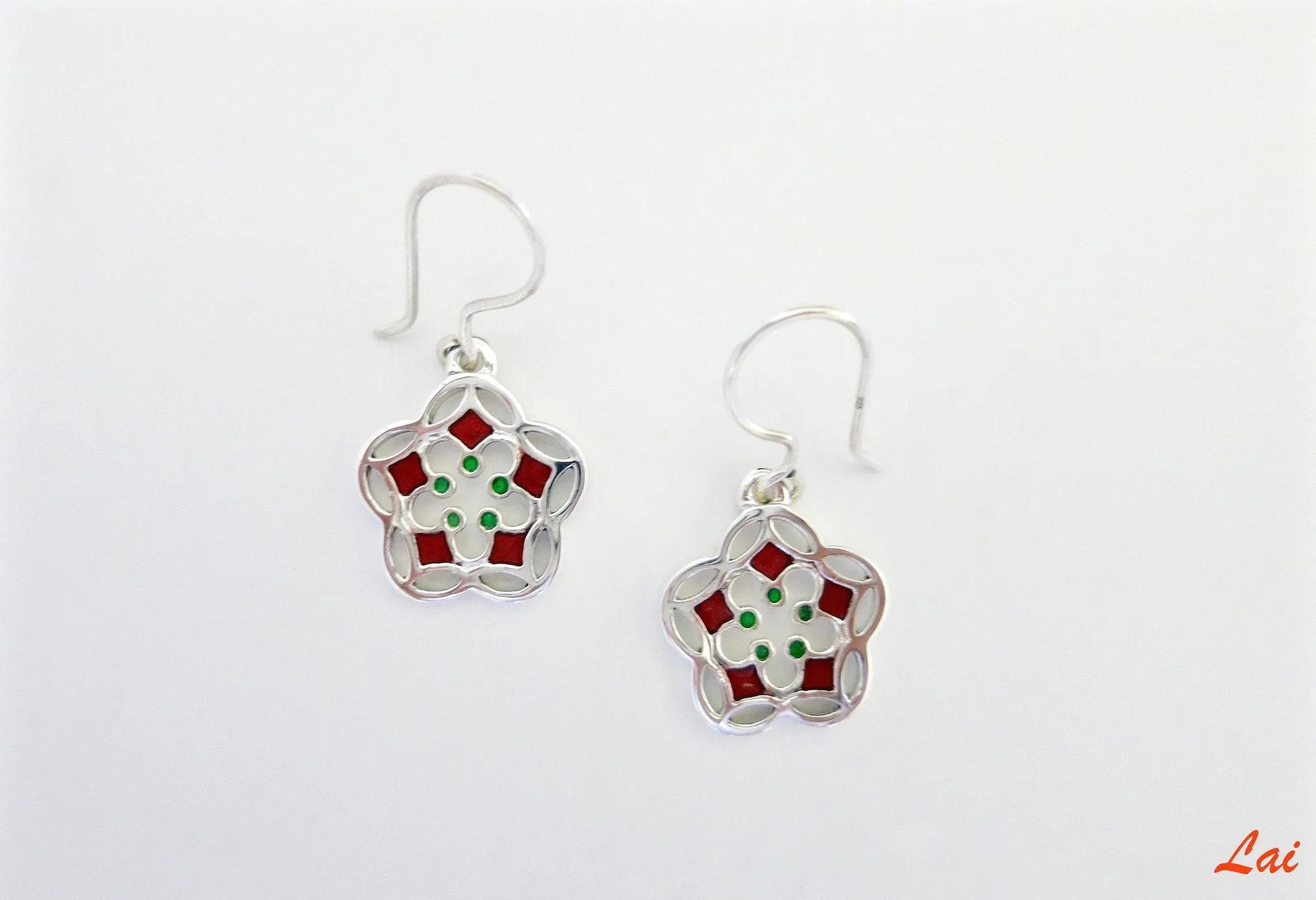 Delicate, small floral enamel earrings