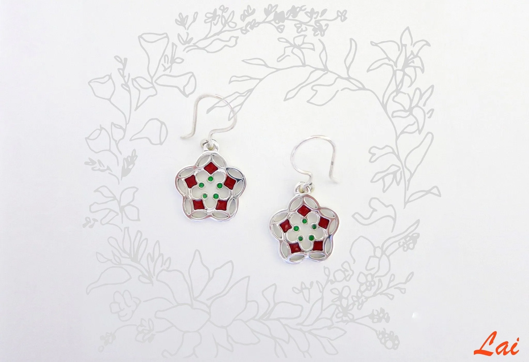 Delicate, small floral enamel earrings