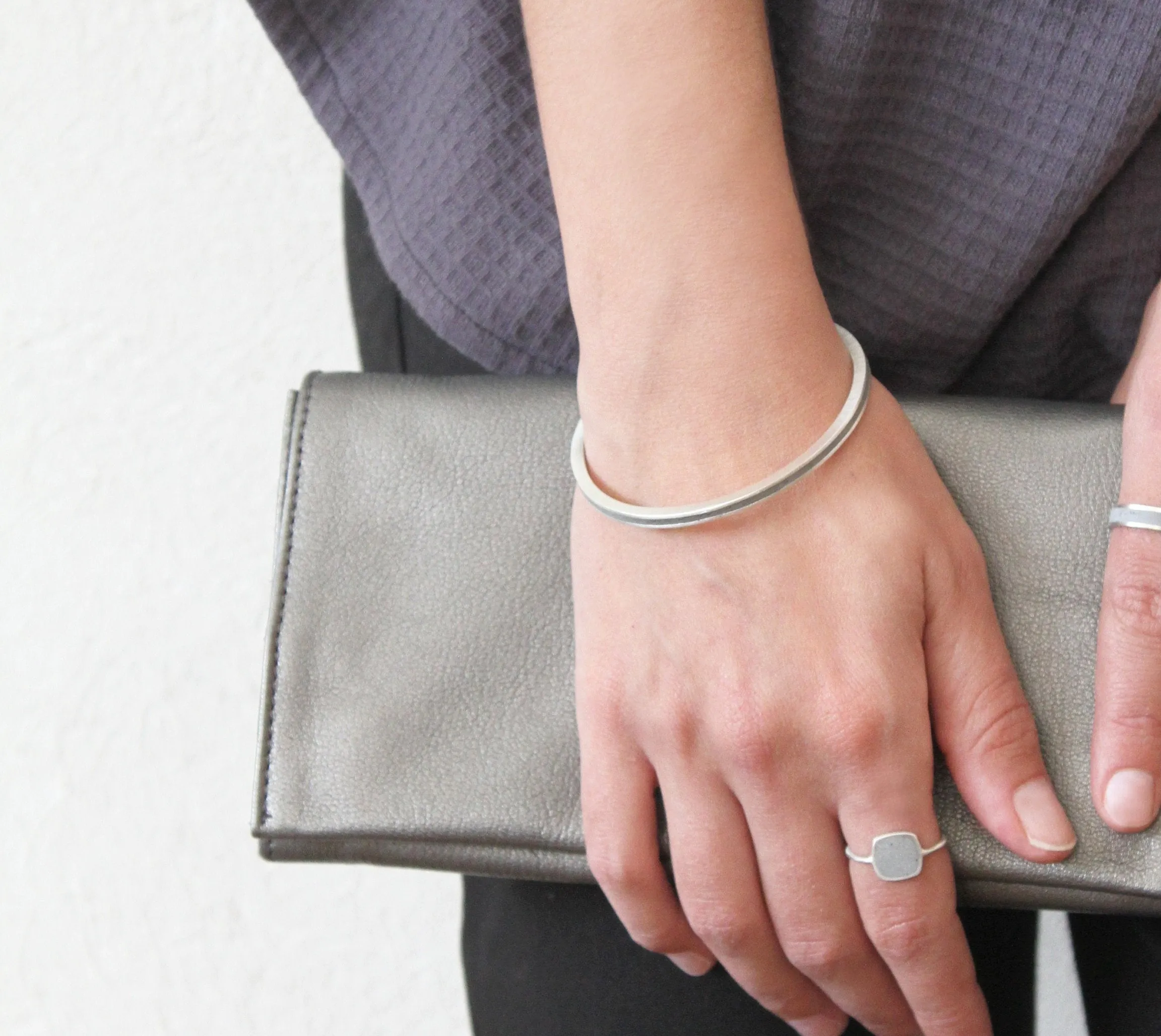 Delicate Square Silver Concrete Flat Ring