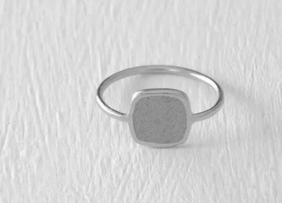 Delicate Square Silver Concrete Flat Ring
