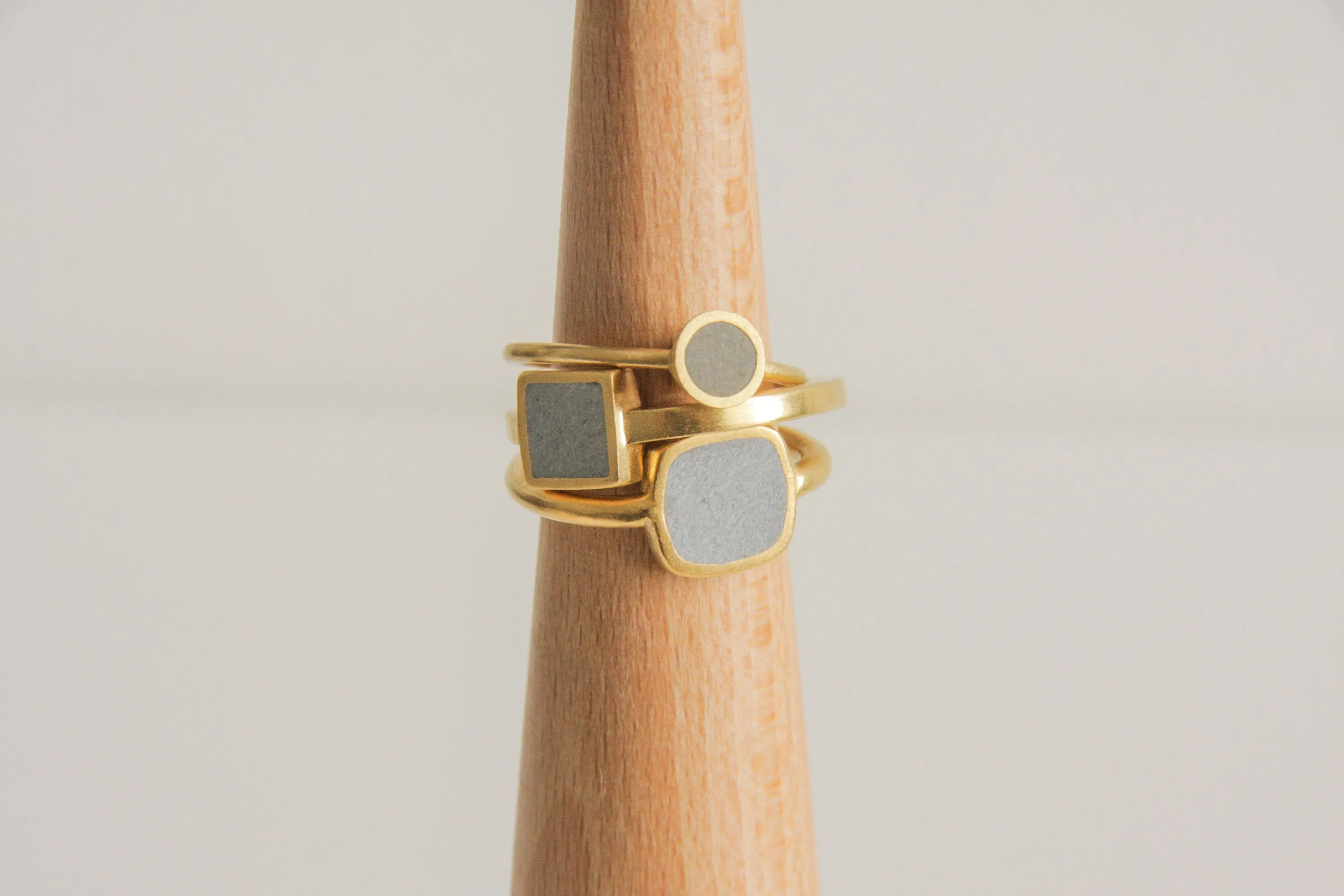 Delicate Square Silver Concrete Flat Ring