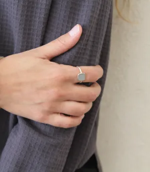 Delicate Square Silver Concrete Flat Ring