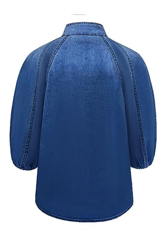 Denim Bow Statement Blouse