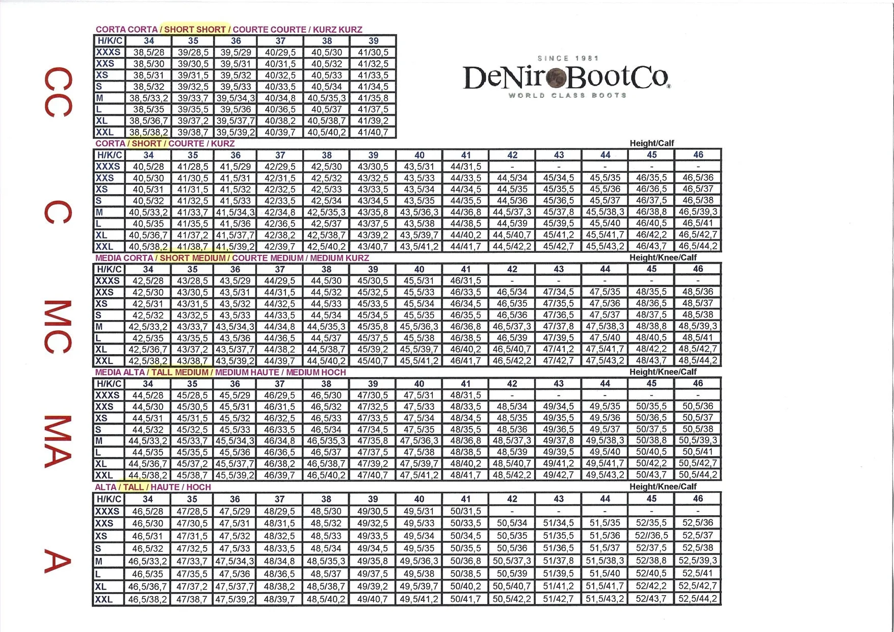 DeNiro Tall boot various colors