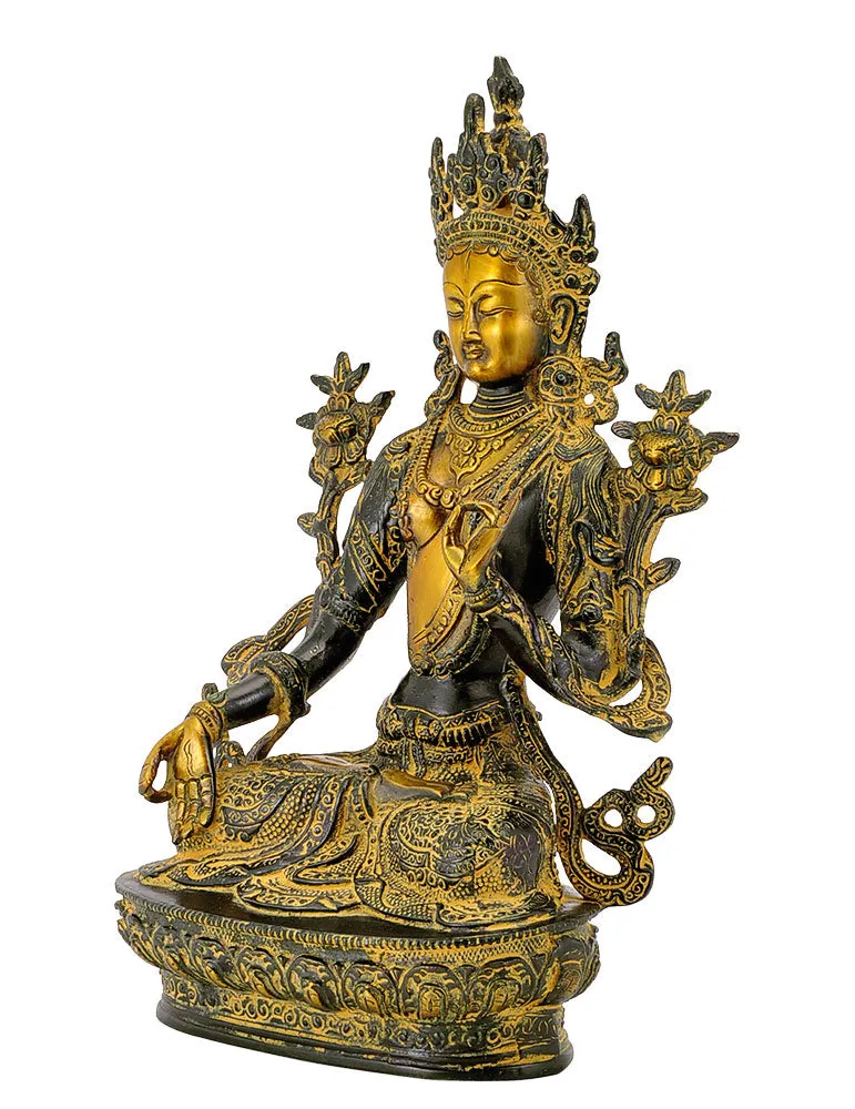 Devi Tara Decorated Brass Sculpture 12.25"