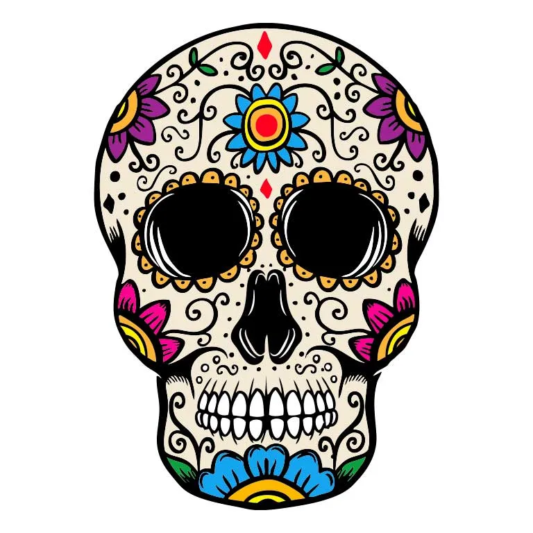 Dia de los Muertos Sugar Skull with Flowers on Head Graphic Decal