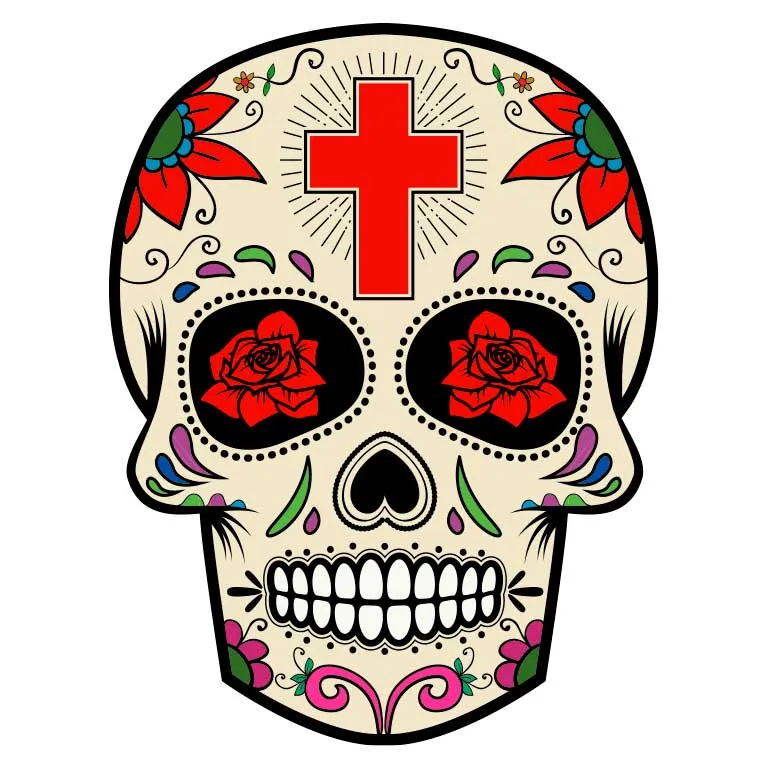 Dia de los Muertos Sugar Skull with Red Cross on Head Graphic Decal